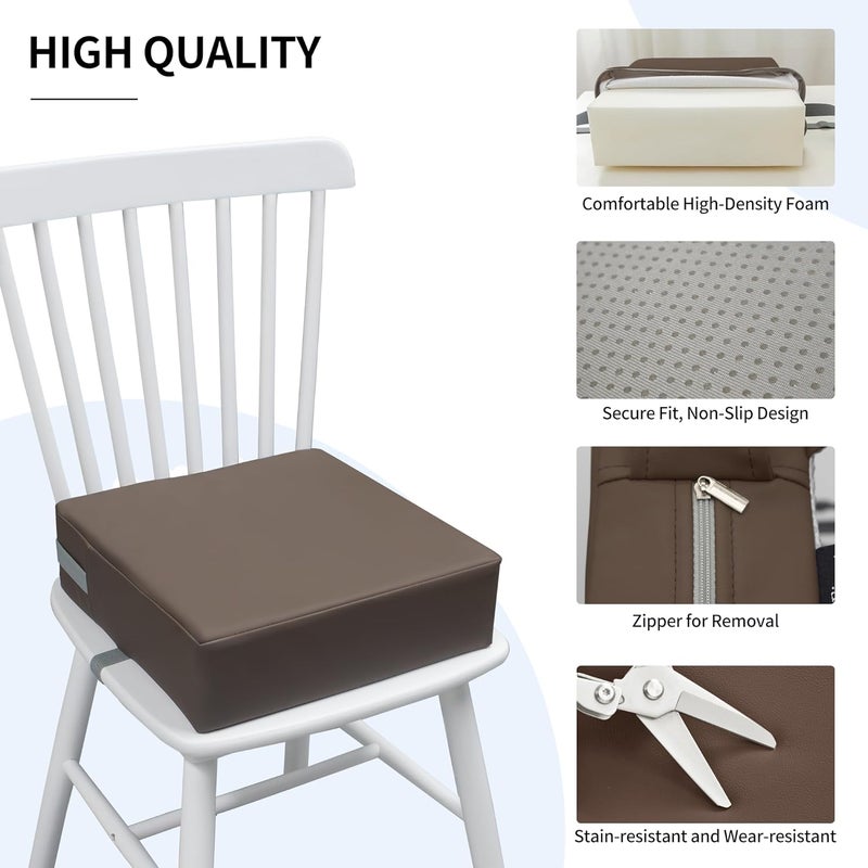 Eiury Toddler Booster Seat Dining Table Kitchen Chair, Waterproof Anti-Scratch PU Cushion, Non-Slip Bottom, Adjustable Buckle Straps, Easy Clean Portable Seat Cushion (Dark Brown) - Image 4